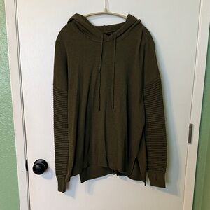 Women's Olive Green Hooded Knit Pullover Sweatshirt
